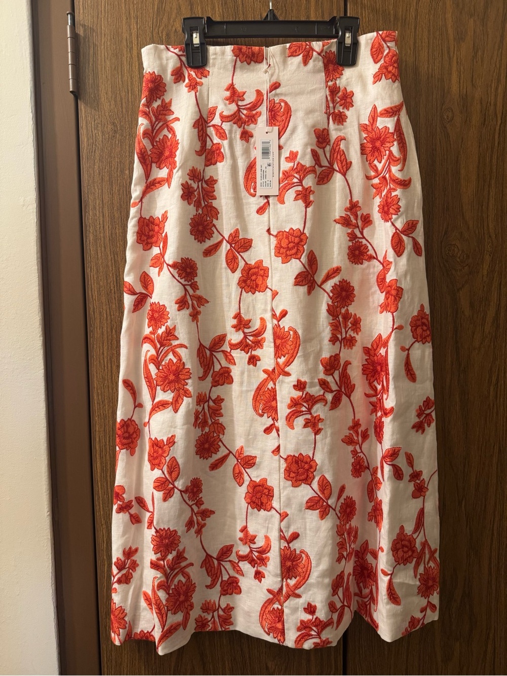 NWT Rebecca Taylor Scarlet Embroidered Linen Skirt Ivory Red Coral Size 6 - Picture 5 of 15